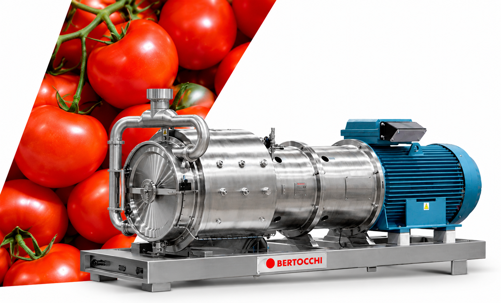 Pomodori rossi e turbo estrattore inox Bertocchi con motore blu